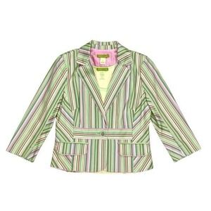 Sigrid Olsen 2 Piece Set Blazer & Tank Top Women 8/M Green Pink Striped Timeless